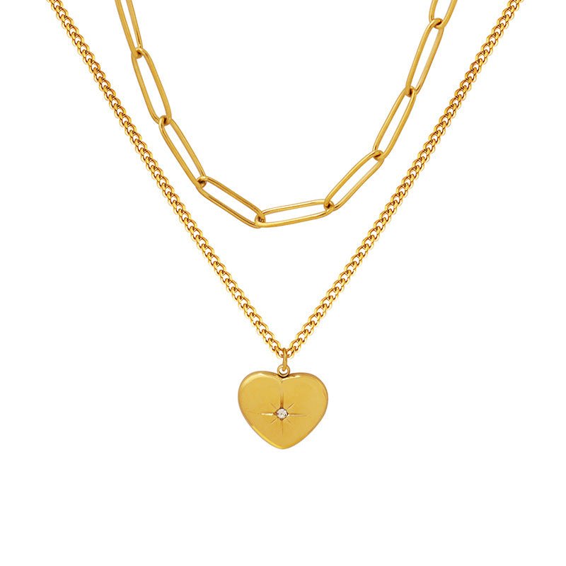 Wholesale 18k gold plated double heart-shaped star inlaid zircon pendant necklace